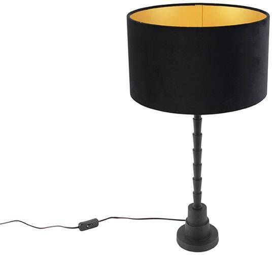 QAZQA Art deco tafellamp met velours kap zwart 35 cm Pisos