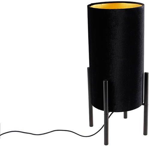 QAZQA Moderne tafellamp zwart met velours zwarte kap Rich