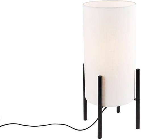 QAZQA Moderne tafellamp zwart met linnen witte kap Rich