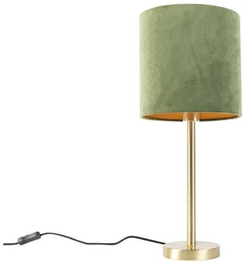 QAZQA Botanische tafellamp messing met groene kap 25 cm Simplo