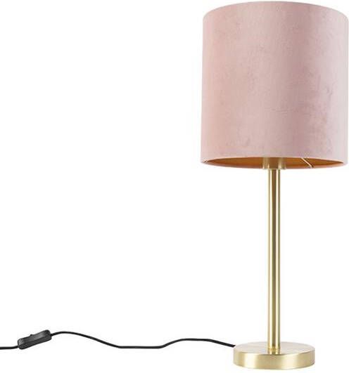 QAZQA Romantische tafellamp messing met roze kap 25 cm Simplo - Foto 1