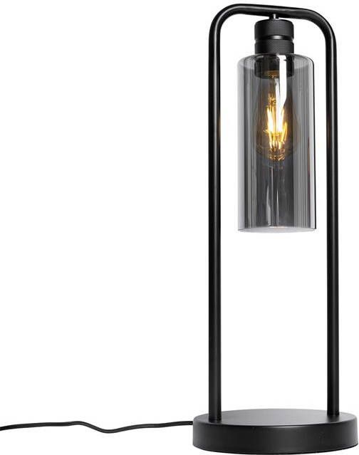 QAZQA Moderne tafellamp zwart met smoke glas Stavelot