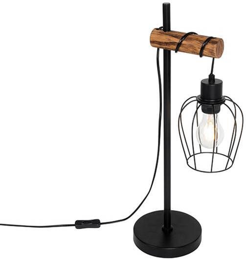 QAZQA Landelijke tafellamp zwart met hout Stronk