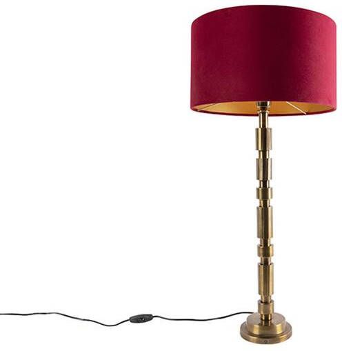 QAZQA Art Deco tafellamp brons 35 cm velours kap rood Torre - Foto 1