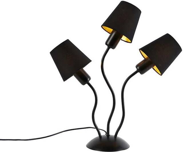 QAZQA Design tafellamp zwart 3-lichts met klemkappen Wimme