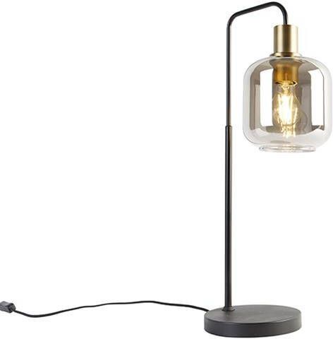 QAZQA Design tafellamp zwart met goud en smoke glas Zuzanna