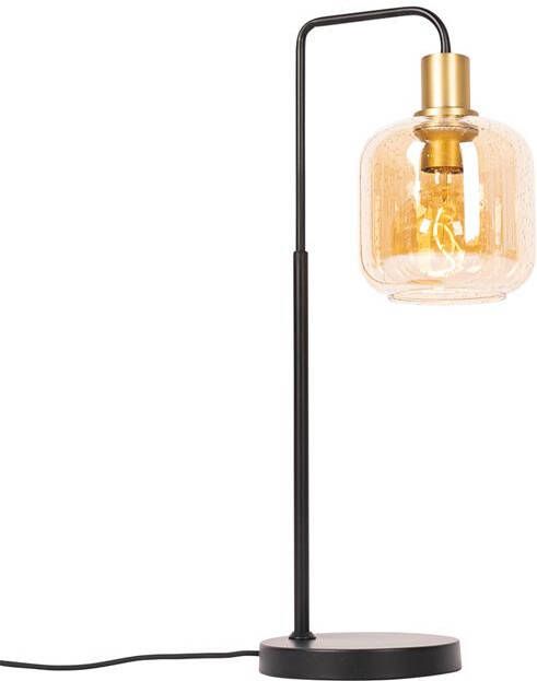 QAZQA Design tafellamp zwart met messing en amber glas Zuzanna - Foto 1