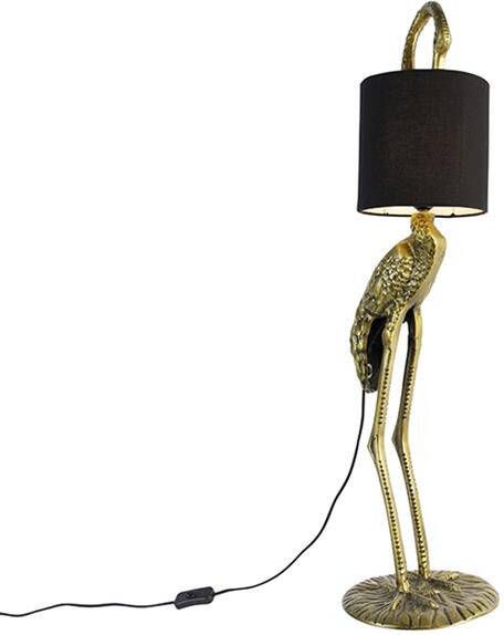 QAZQA Vintage vloerlamp messing stoffen kap zwart Animal Kraanvogel - Foto 1
