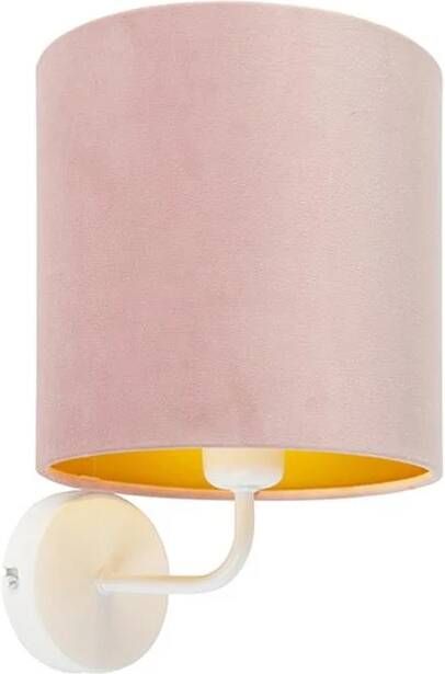 QAZQA Vintage wandlamp wit met roze velours kap Matt - Foto 1