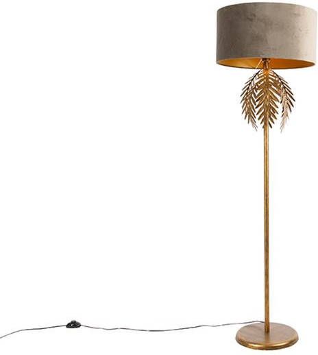 QAZQA Vintage vloerlamp goud 145 cm met velours kap taupe 50 cm - Foto 1