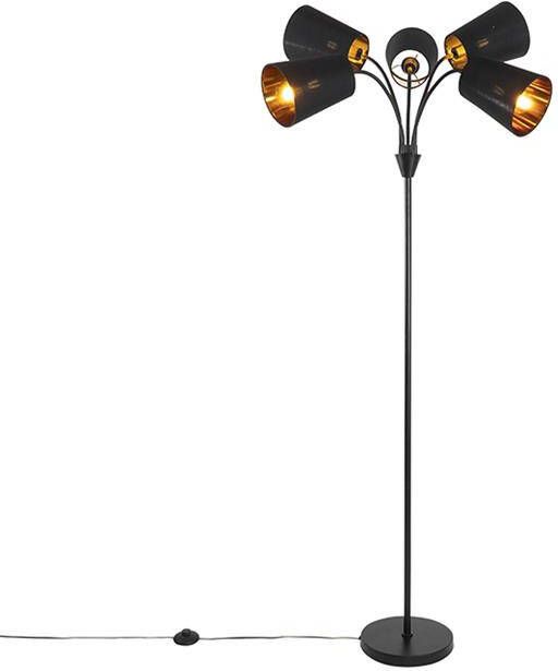 QAZQA Moderne vloerlamp zwart 5-lichts Carmen