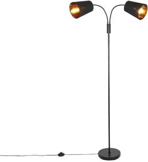 QAZQA Moderne vloerlamp zwart 2-lichts Carmen