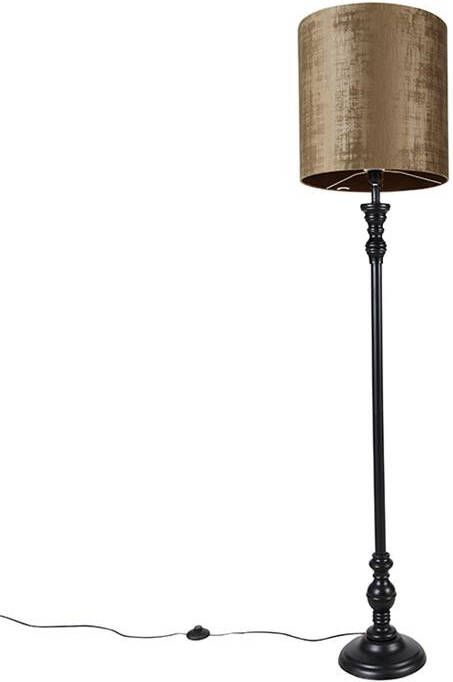 QAZQA Klassieke vloerlamp zwart met kap bruin 40 cm Classico - Foto 1