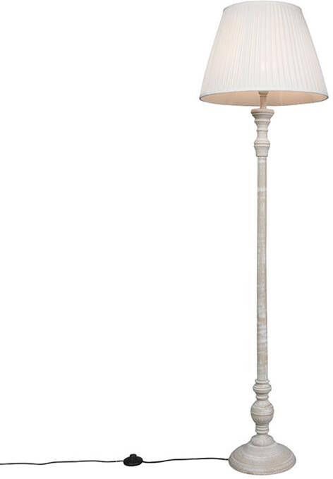 QAZQA Landelijke vloerlamp grijs met witte plissé kap Classico