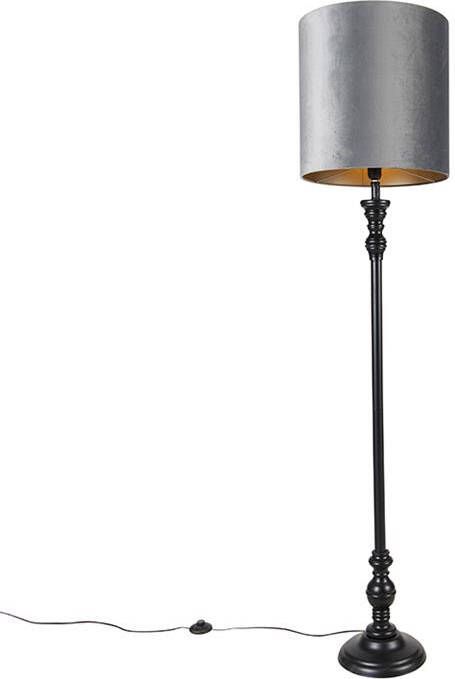 QAZQA Klassieke vloerlamp zwart met kap grijs 40 cm Classico - Foto 1