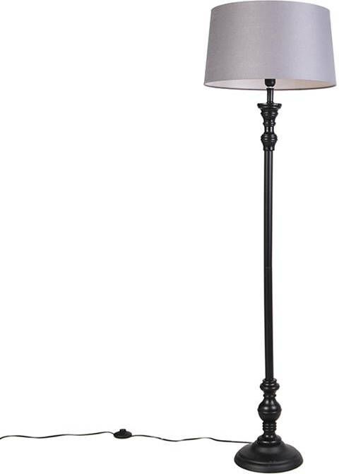 QAZQA Vloerlamp zwart met linnen kap grijs 45 cm Classico - Foto 1