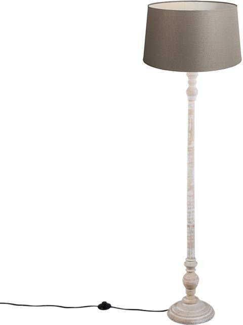 QAZQA Landelijke vloerlamp taupe met linnen kap 45 cm Classico