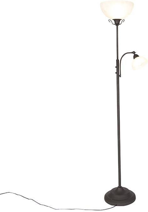 QAZQA Klassieke vloerlamp bruin met leeslamp Dallas - Foto 1