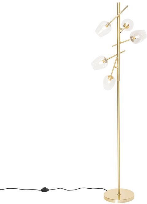 QAZQA Klassieke vloerlamp goud met glas 5-lichts Elien