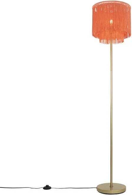 QAZQA Oosterse vloerlamp goud roze kap met franjes Franxa - Foto 1