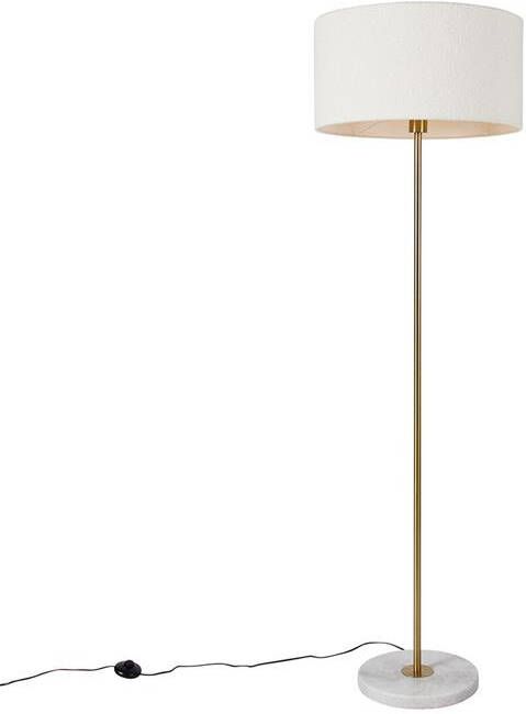 QAZQA Moderne vloerlamp messing met boucle kap wit 50cm Kaso