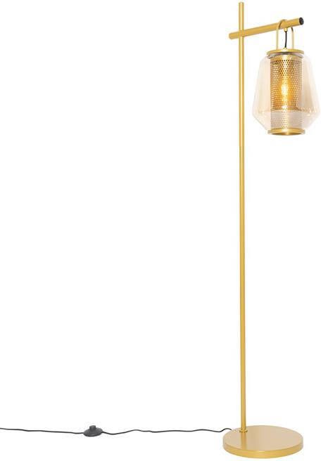 QAZQA Art deco vloerlamp goud met amber glas Kevin - Foto 1