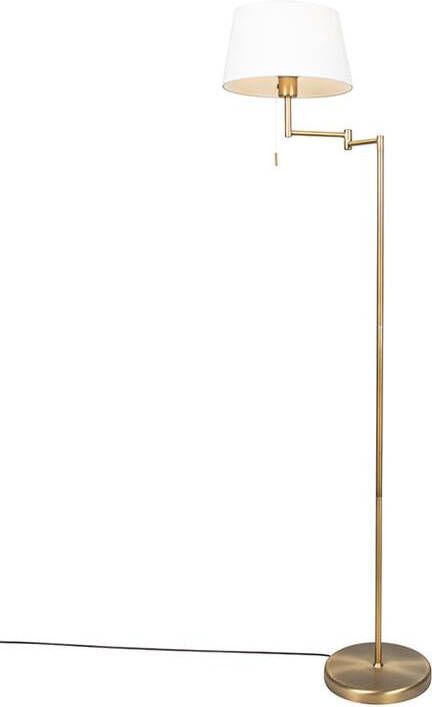 QAZQA Klassieke vloerlamp brons met witte kap verstelbaar Ladas Fix - Foto 1