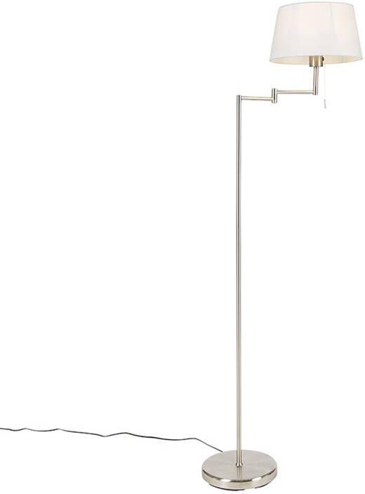 QAZQA Klassieke vloerlamp staal met witte kap verstelbaar Ladas - Foto 1