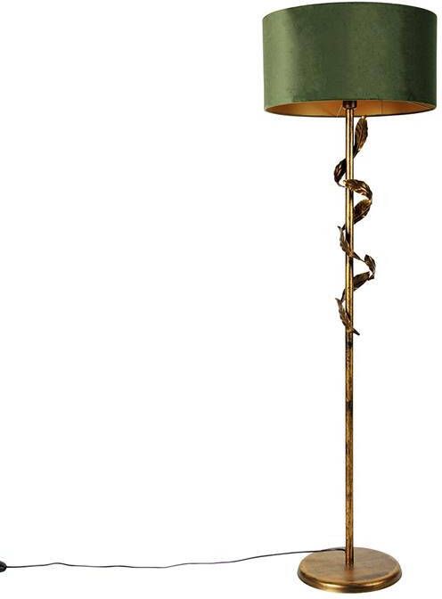 QAZQA Vintage vloerlamp antiek goud met groene kap Linden - Foto 1