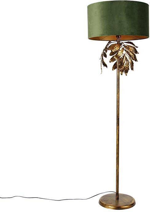 QAZQA Vintage vloerlamp antiek goud met kap groen Linden
