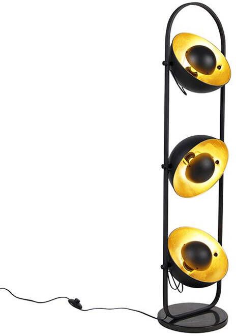 QAZQA Industriële vloerlamp zwart met goud 3-lichts Magnax