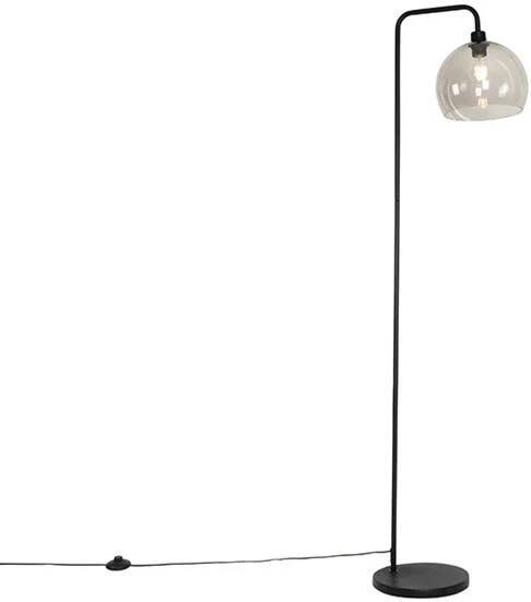 QAZQA Moderne vloerlamp zwart met smoke kap Maly
