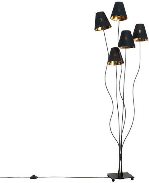 QAZQA Design vloerlamp zwart met goud 5-lichts Melis