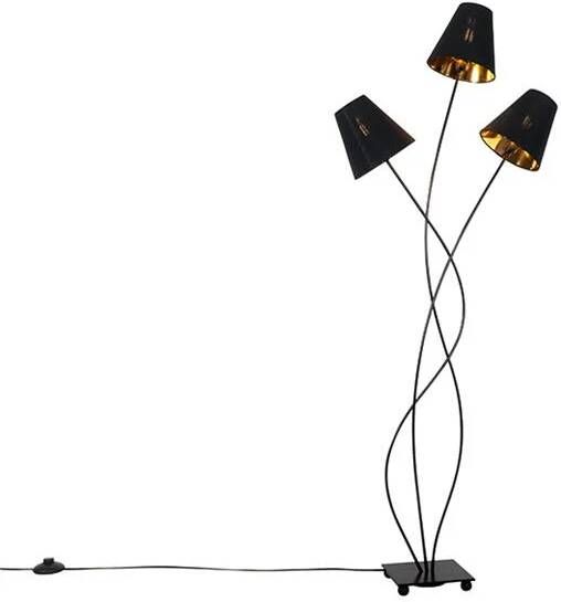 QAZQA Design vloerlamp zwart met goud 3-lichts Melis - Foto 1