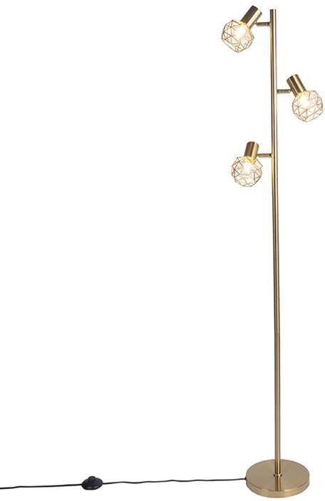 QAZQA Design vloerlamp goud 3-lichts verstelbaar Mesh - Foto 1