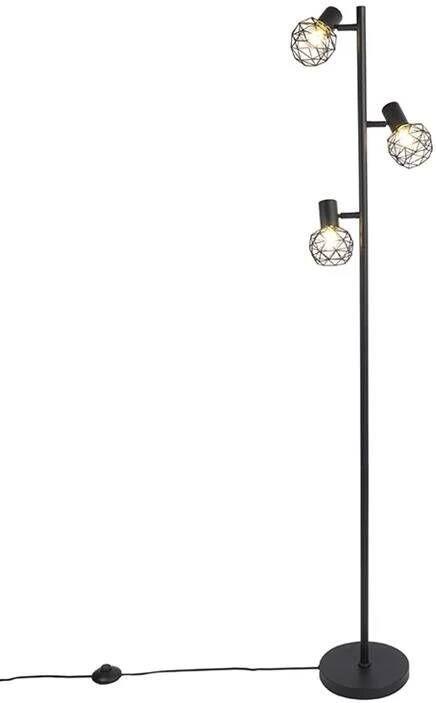 QAZQA Design vloerlamp zwart 3-lichts verstelbaar Mesh