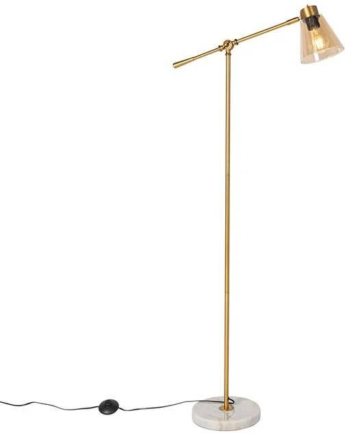 QAZQA Art Deco vloerlamp brons met marmer en amber glas Nina - Foto 1