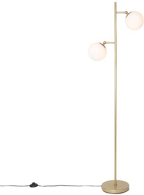 QAZQA Art Deco vloerlamp goud met mat glas 2-lichts Pallon - Foto 1