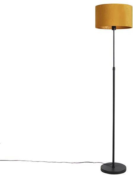QAZQA Vloerlamp zwart met velours kap okergele met goud 35 cm Parte - Foto 1