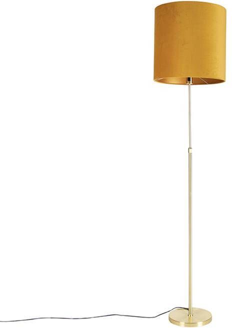 QAZQA Vloerlamp goud|messing met velours kap geel 40|40 cm Parte - Foto 1