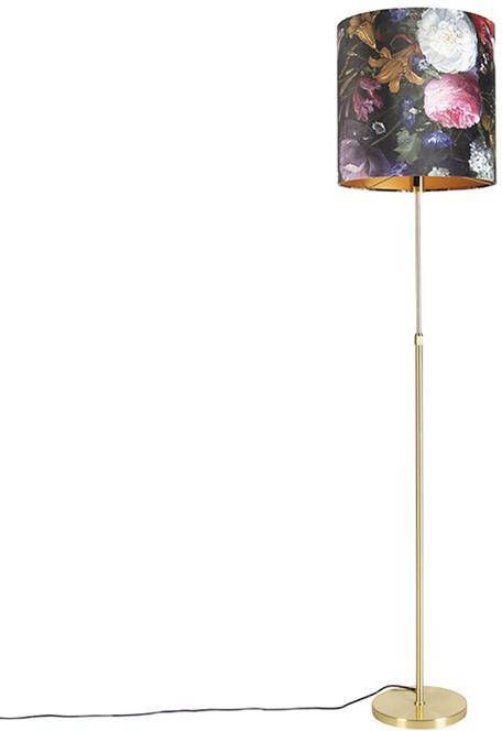 QAZQA Vloerlamp goud|messing met velours kap bloemen 40|40 cm Parte