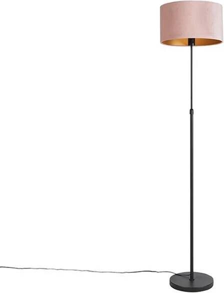 QAZQA Vloerlamp zwart met velours kap roze met goud 35 cm Parte - Foto 1