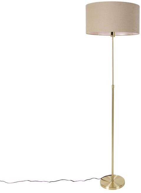 QAZQA Vloerlamp verstelbaar goud met kap lichtbruin 50 cm Parte - Foto 1