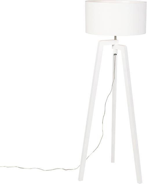 QAZQA Vloerlamp tripod wit hout met witte kap 50 cm Puros - Foto 1