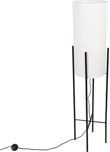 QAZQA Moderne vloerlamp zwart met linnen witte kap Rich - Foto 1