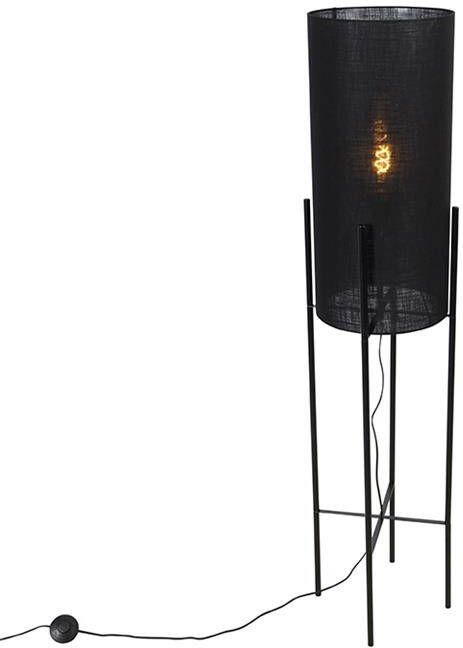 QAZQA Moderne vloerlamp zwart met linnen zwarte kap Rich - Foto 1