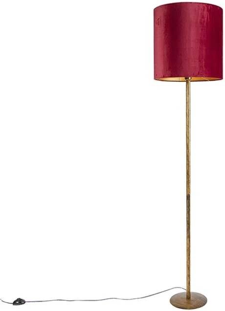 QAZQA Vintage vloerlamp goud met rode kap 40 cm Simplo