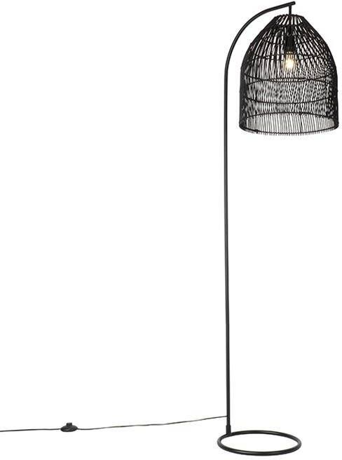 QAZQA Landelijke vloerlamp zwart met rotan Sam - Foto 1