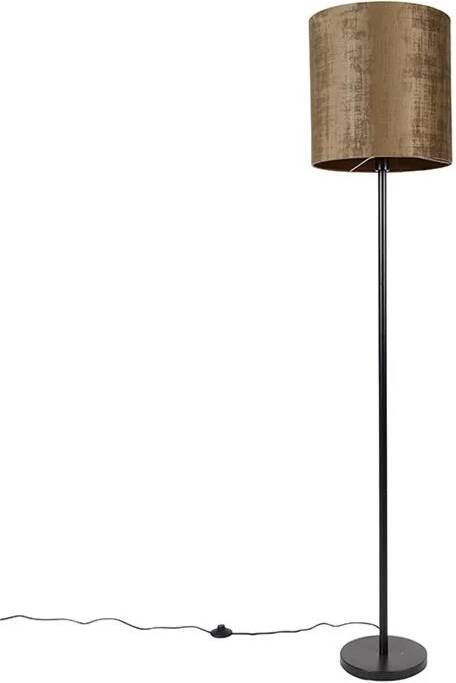 QAZQA Klassieke vloerlamp zwart kap bruin 40 cm Simplo