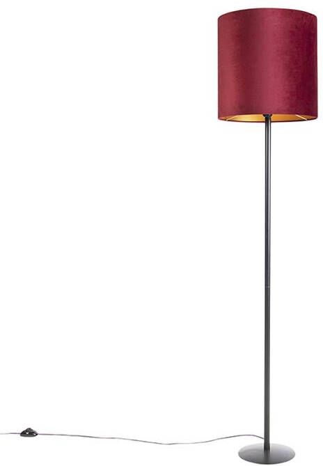 QAZQA Zwarte vloerlamp met velours kap rood met goud 40 cm Simplo